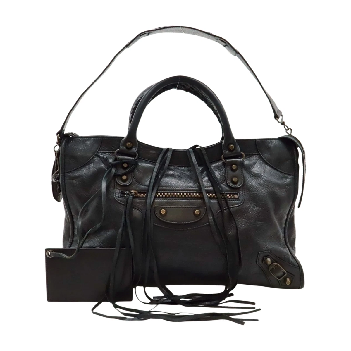 最安値 balenciaga city the first black 2way BALENCIAGA The First 2Way City Black Leather Bag Shoulder Strap