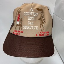 Vintage A Country Boy Can Survive Trucker Hat Mesh Snapback Cap Made in USA