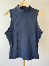 UK 14 F&F Navy Ribbed Sleeveless Top Shimmer ...