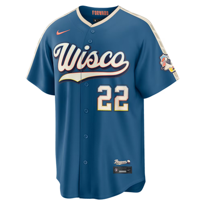 2026　WBC　11　潔潔　ジェジェ　応援　野球ユニフォーム　ブルー Christian Yelich Milwaukee Brewers Nike 2026 City Connect Stadium