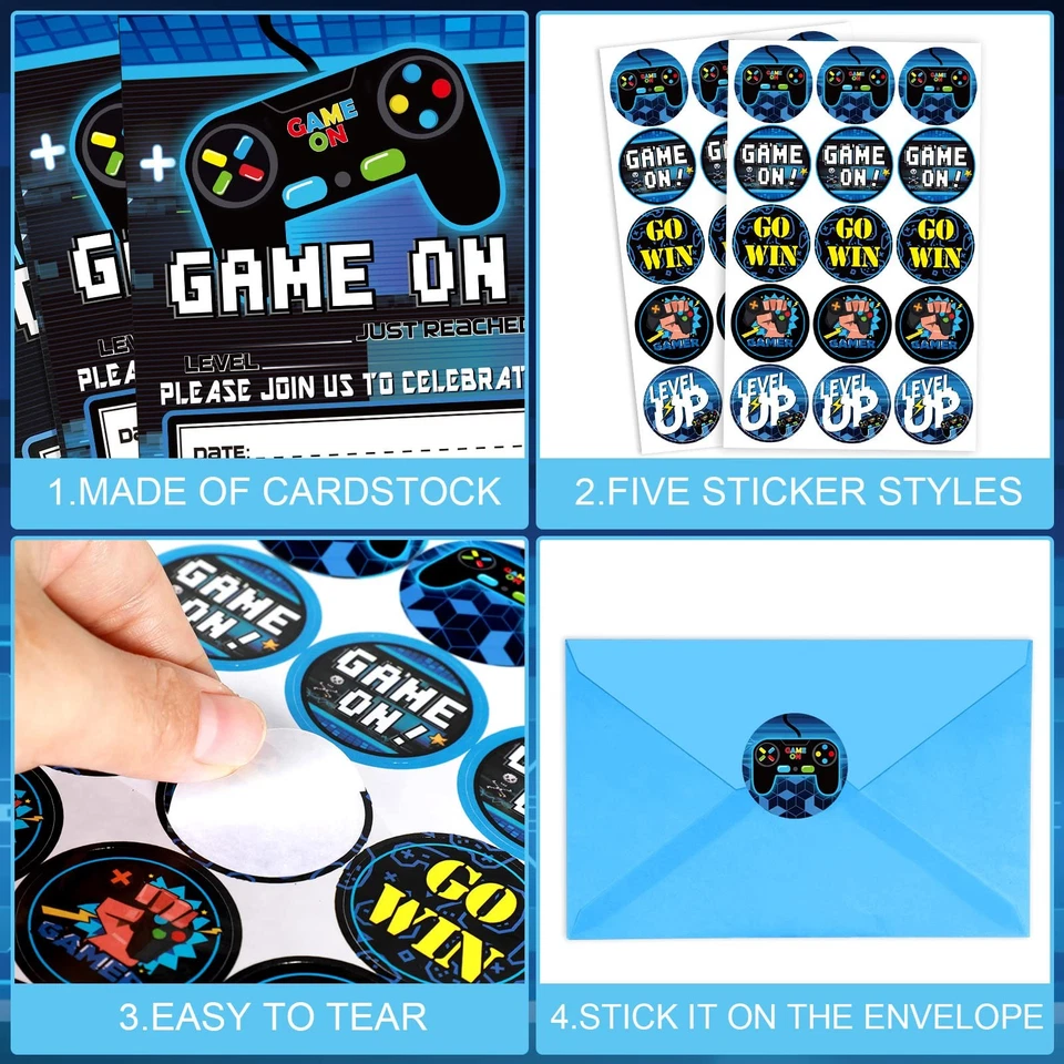 24 Video Game Party Fill-in Invitations with Envelopes for Boys Birthday - Image 3 of 4