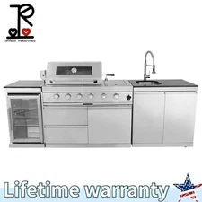 46" 4-Burner Barbecue Island Grill w/Cooler & Sink 72000BTU Gas Outdoor Kitchen
