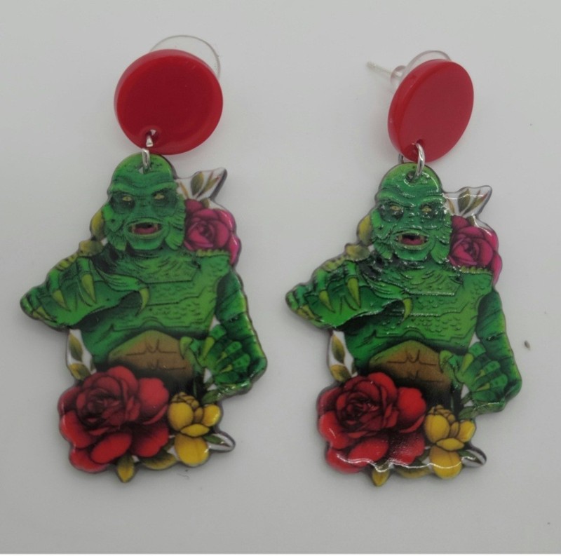 Handcrafted Creature Of The Black Lagoon Halloween Acrylic Earrings Statement 