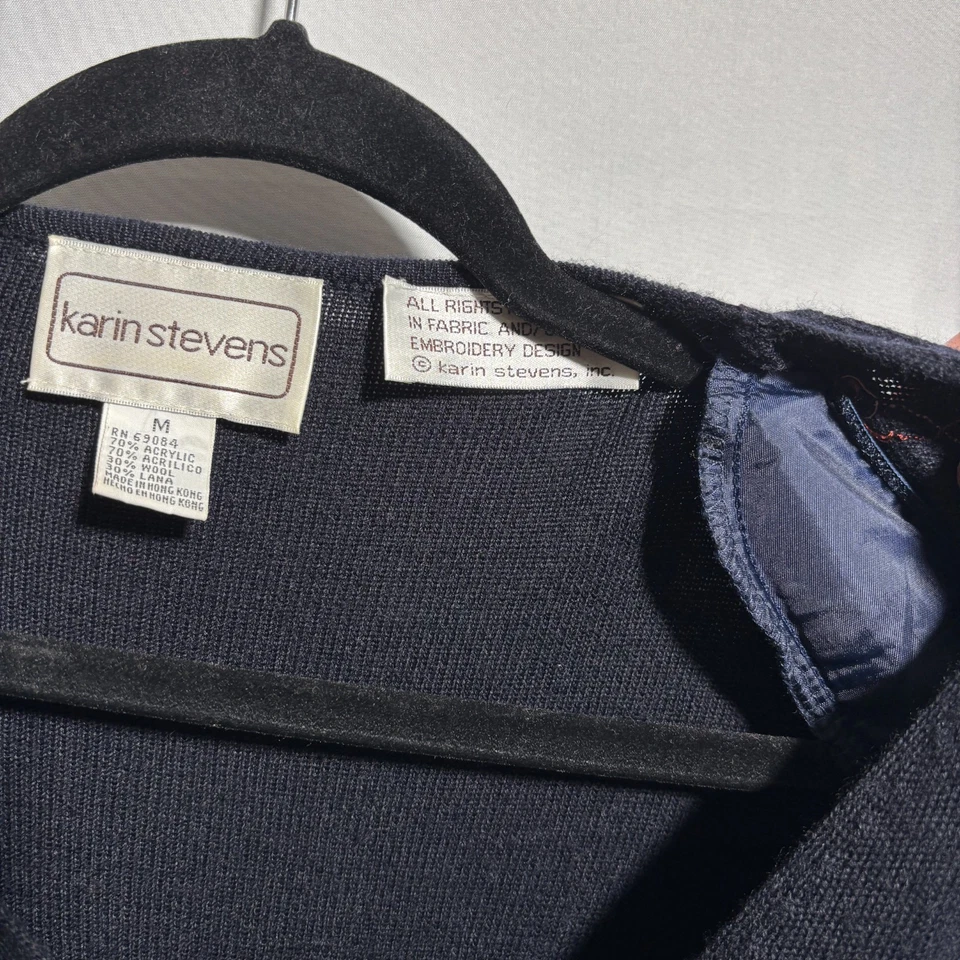 Maxi Vestido Suéter De Colección Negro Mezcla de Lana Bordado Flores Botones Boho M Hada Foto 3 de 4