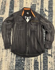 Affliction Mens Black Despise Wash Button Up Shirt Grunge Size L 
