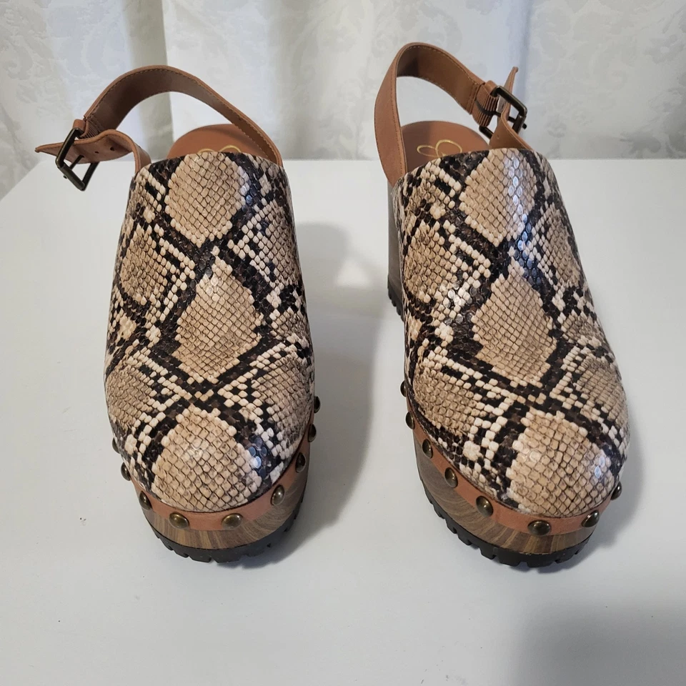  Sandalias Jessica Simpson Tiarah Tacones Bloque Zuecos Plataforma Piel de Serpiente Talla 9m  Foto 3 de 4