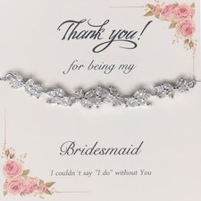 Wedding Gift for Bridesmaid Tiny Zirconia Leaf Bracelet Thank You Gift for Bride