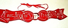 24" x 4" Vintage "I Believe In Santa Claus" RED Painted WOOD Ribbon Hanging SIGN