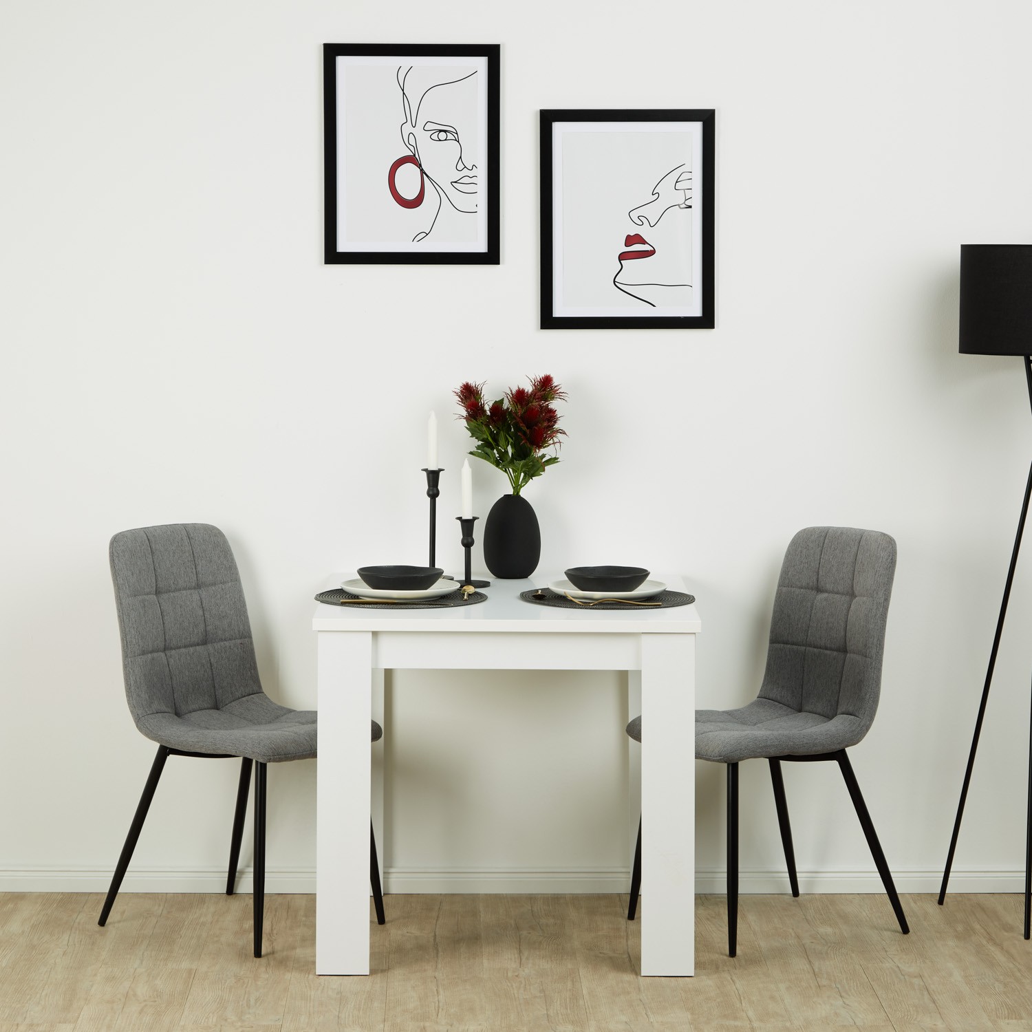 Tavolo da Pranzo con 2 Sedie Grigio Pranzo 3pz Tavolo Salotto Bianco Legno Homestyle4u