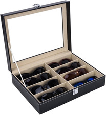 Leather 8 Piece Eyeglasses Storage and Sunglass Glasses Display Case Organizer