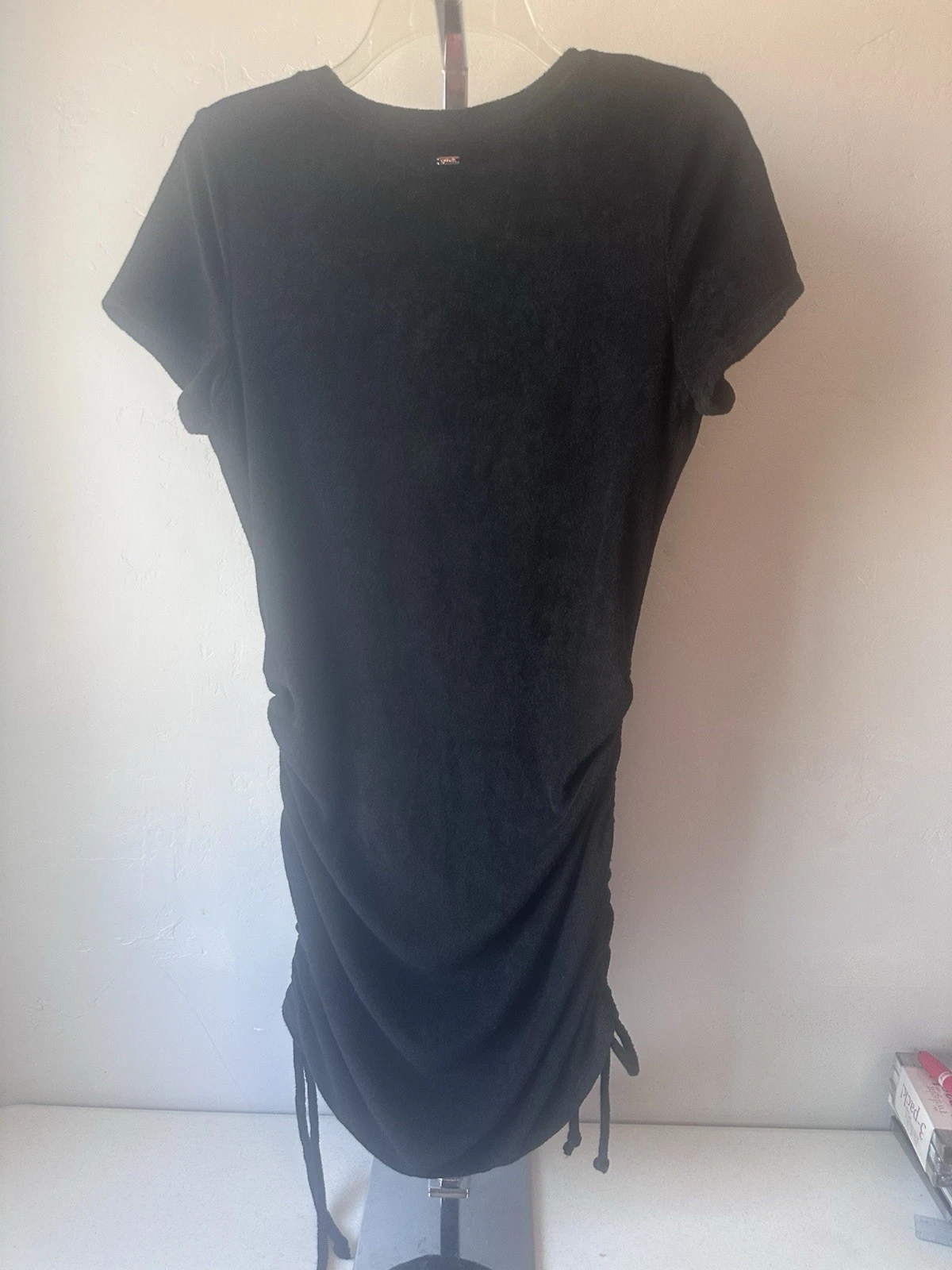 UNDERCOVER ROSA Victoria's Secret manica corta nero Terry con ruches laterale medio nuovo con etichetta