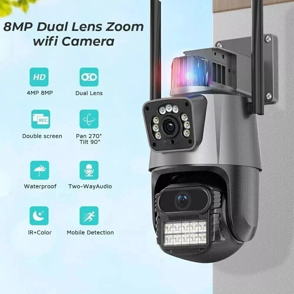 Videocamera Sorveglianza Esterna Doppia Lente PTZ WiFi 8MP con IA