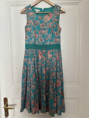 Monsoon Damen A-Linien-Kleid Blumenmuster Türkis Größe 36 Midi Freizeit