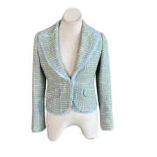 Twenty One Blue Tweed Raw Edge  Cropped Blazer Jacket Size Small