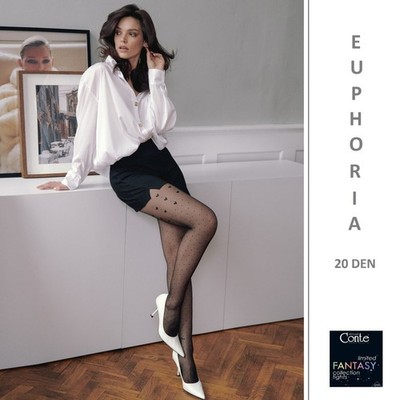 Conte Euphoria style quality sheer tights 20 den black hearts hosiery polka dots