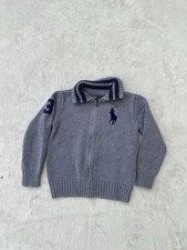 Polo Ralph Lauren Full Zip Knit Sweater Jacket Big Pony Gray SZ 7 Toddler
