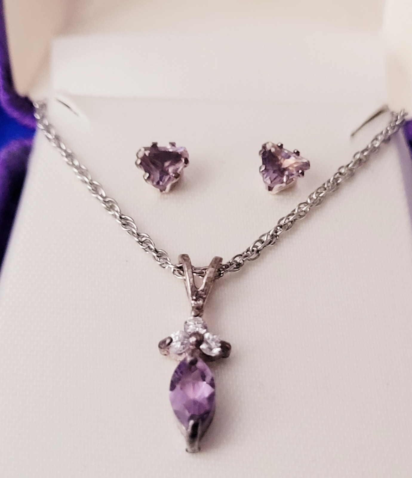 Solid 925 Sterling Silver Neckless & Genuine Amet… - image 1