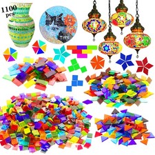 1100 Pcs Mosaic Tiles, Glass Mosaic Tiles for Crafts Bulk, Stained Mosaic Gla...