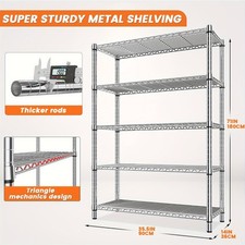 5 Tier Wire Shelving Heavy Duty Metal Storage Rack 1200 LBS Adjustable
