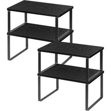 4PCS Kitchen Counter Shelves Stackable Shelf Organizer Wood Countertop Shelves
