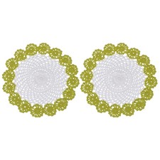 2Pcs Crochet Handmade Doilies 8.2" Placemats Lace Coasters White, Olive Green