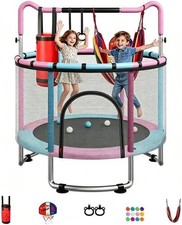 Kids Trampoline 55/60" with Enclosure, Basketball Hoop  Adjustable Height, 440L