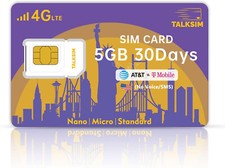 5GB 30Days USA SIM Card 4G LTE Network Support AT T and T-Mobile