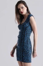 Guess Leapard Print Blue Black Mini Lace Cut Out Back Dress Small Retro