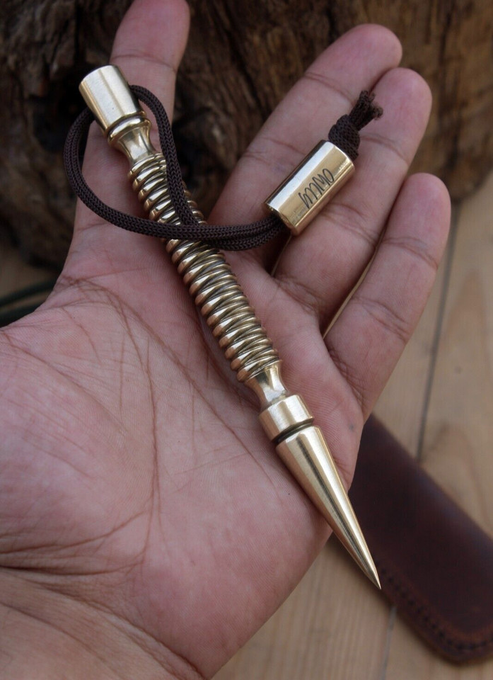A solid brass marlin spike hand-machined for EDC — a sailor's essential knot tool reimagined as a rugged, heirloom-quality pocket carry for outdoorsmen and maritime romantics.