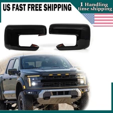 Side Mirror Covers Overlay WITH Turn Signal For 2021-2024 Ford F150 F-150 Black