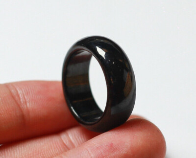 Video Certified Black Green A Jadeite Jade Round Circle Ring NO. 7.5 墨翠 406991