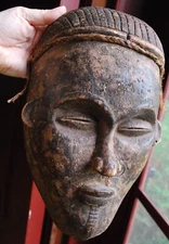 ANTIQUE CHOKWE African Tribal HAND CARVED Ceremonial Wood Mask Congo OLD/LARGE