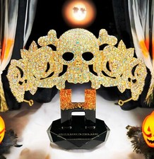 Gold flower crown, Crystal skull crown, Gothic crown, Halloween costume headband