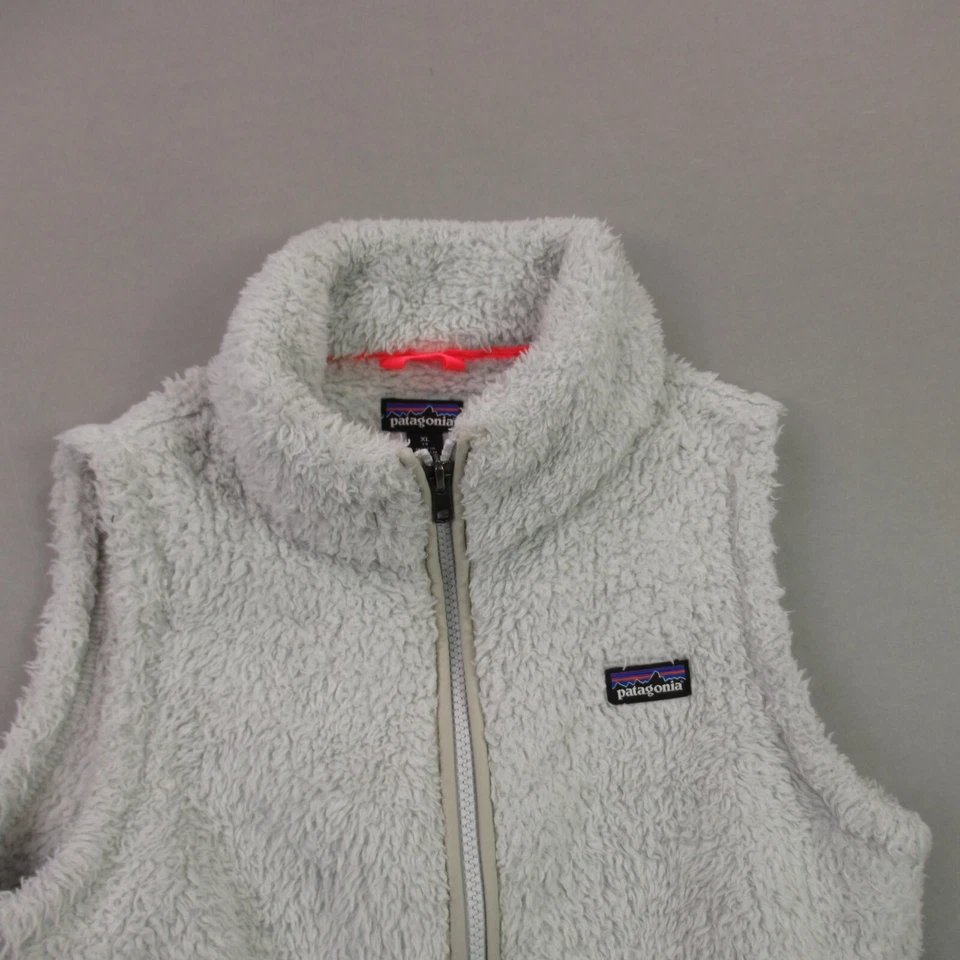 Jaqueta Patagonia Meninas XL Sem Manga Zíper Completo Leve Bolsos de Lã Branca - Imagem 3 de 4