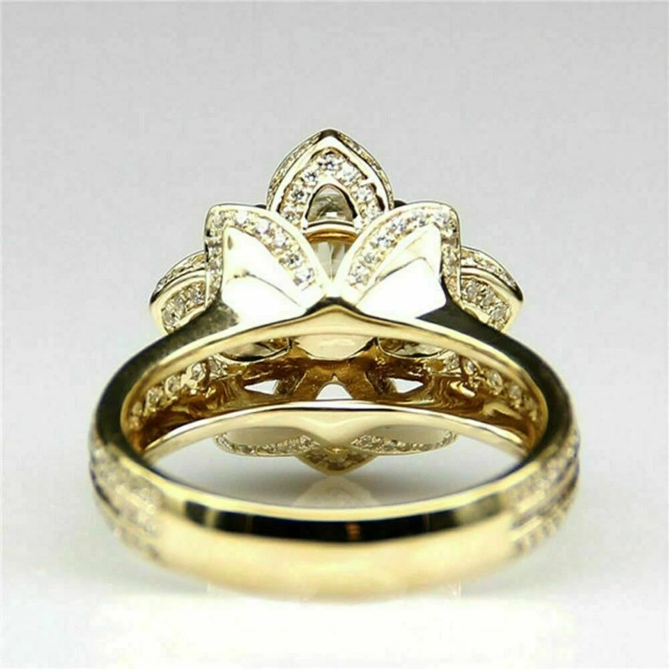 Blume Hochzeit Ring 2,70Kt Rund Brillant Verlobungsring Gelbgold-Finish Silber - Bild 3 von 4
