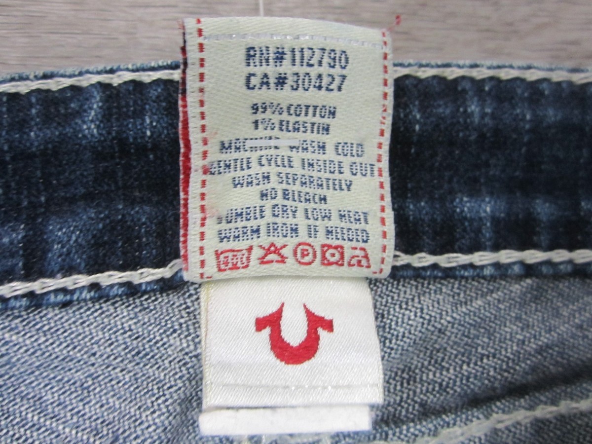 M.M　True Religion USA製　黒ステッチ　貴重 TRUE RELIGION スキニーデニム24 グレーy2k 太ステッチ黒パッチ