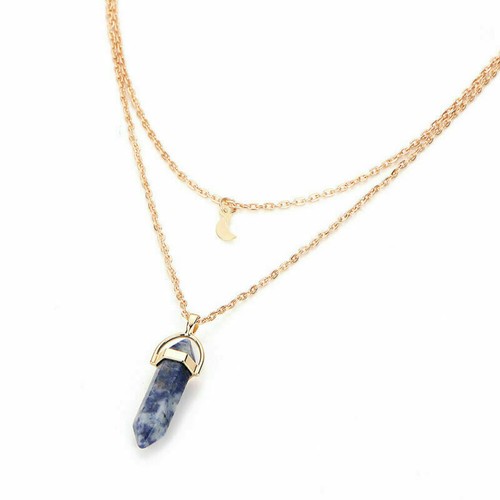 Necklace Natural Quartz Crystal Gemstone Layer Healing Stone Pendant Choker Moon - Picture 18 of 19