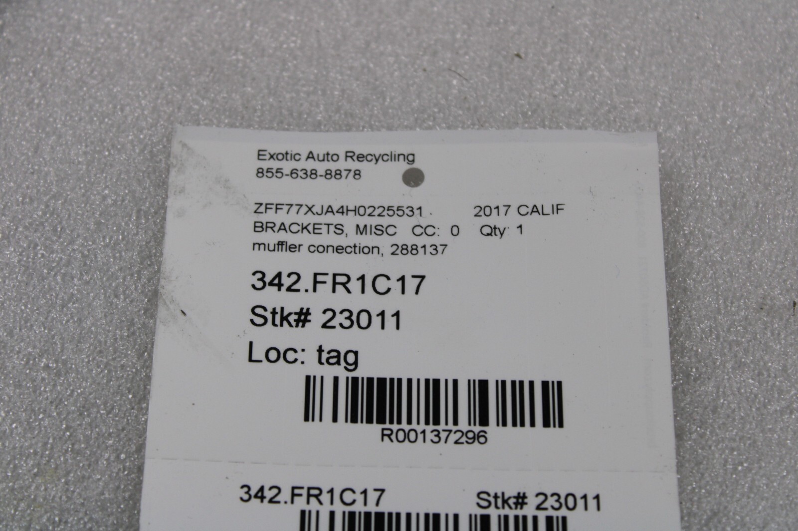 Ferrari California T, Muffler Connect Bracket, Used, P/N 288137