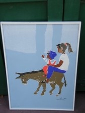 Israel by Shoar Serigraphy 2 children on a donkey Signed