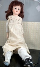 Antique 14" Bisque Head Doll with Leather Body German 