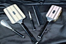 Vintage 5 P.Vanity Set, Hand Mirror, Comb,Hairbrush, Nail file shoehorn Art Deco