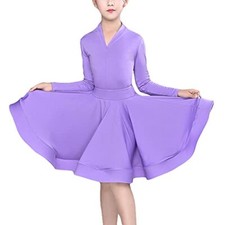 Girls Tango Salsa Competition Dancewear Long Sleeve Dance Dress Ballroom Latin
