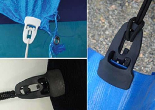 10x MIDI Tent Tarpaulin Repair Clip Blue + 25cm Tension Rubber Hook Clamp Eye Set - Picture 3 of 17