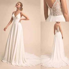 Simple Charming V-neck Neckline Wedding Dress With Lace Back Bridal Dress