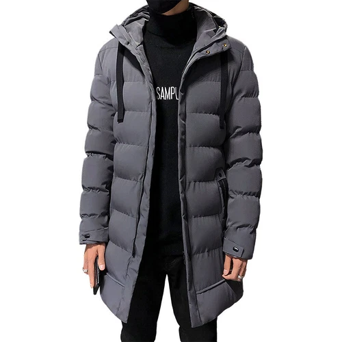 Mens Hooded Padded Long Cotton Coat Winter Longline Jacket Overcoats - Bild 20 von 26