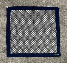 Jacques Piaget Blue White & Gray Lattice Print 26 1/2” Silk Square Scarf VGUC