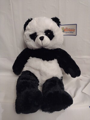 NWT 2001 Near Factory 17'' Black & White Panda Bear On Wooden Stand B17
