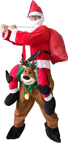 JYZCOS Weihnachtsmann Reiten auf Rentier Kostüm Erwachsenengröße Weihnachten Kostüm - Bild 2 von 6