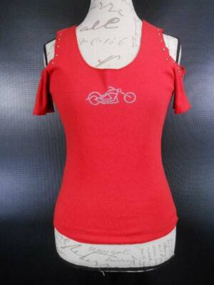 Beautiful Women's Small Daytona Thunderwear Red SS Bare Shoulder Knit Top