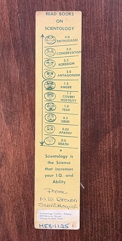 Rare 1950s SCIENTOLOGY "Tone Scale" Bookmark Promo Card Albany NY L. RON HUBBARD